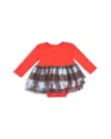 Angel Dear Girls' Holiday Plaid Long Sleeve Tutu Bodysuit - Baby In Red