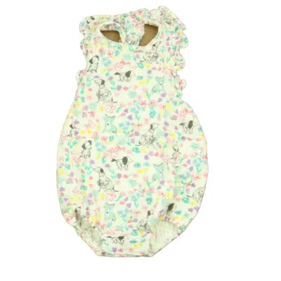 Pre-owned Angel Dear Kids' Girls Ivory Flowers & Dogs Romper In Multi