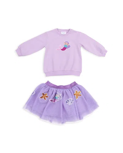 Angel Dear Girls' Mermaid Puffy Applique Oversized Sweatshirt & Tutu Skirt Set - Baby In Lavender