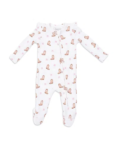 Angel Dear Girls' Mini Cowgirl Boots 2 Way Zipper Ruffled Sleeve Footie - Baby In White