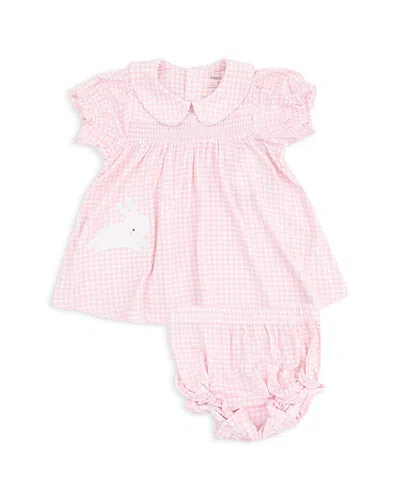 Angel Dear Girls' Mini Gingham Classic Smocked Peter Pan Collar Dress & Diaper Cover Set - Baby In Pink