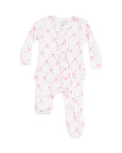 Angel Dear Girls' Ribbon Bow Trellis Ruffle Zipper Footie - Baby In White
