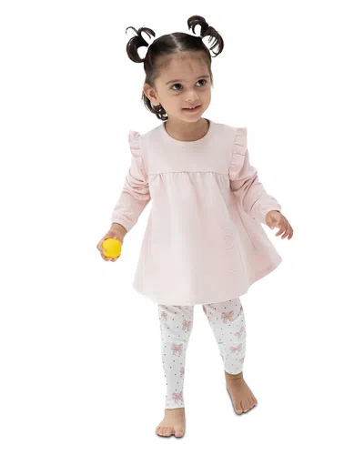 Angel Dear Girls' Ruffled Sweatshirt & Bow Print Leggings Set - Baby In Pink
