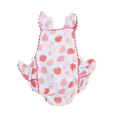 Angel Dear Kids' Girls Strawberry Bliss Muslin Ric Rac Sunsuit In Multi In White