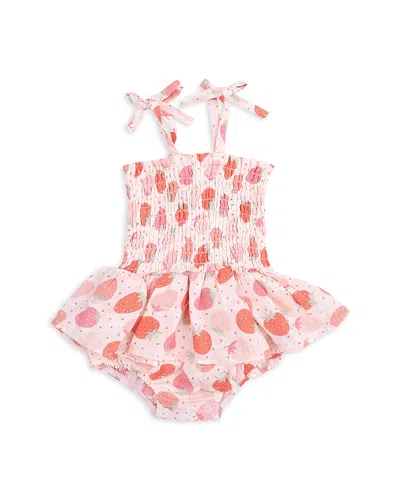 Angel Dear Girls' Strawberry Bliss Smocked Skirted Bubble Romper - Baby In Pink