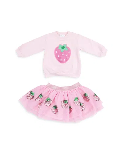 Angel Dear Girls' Strawberry Puffy Oversized Sweatshirt & Tutu Skirt Set - Baby In Pink