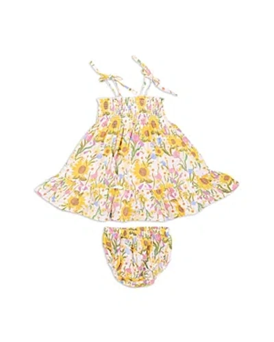 Angel Dear Girls' Sunflower Dream Cotton Muslin Smocked Sun Dress & Diaper Cover Set - Baby In Multi