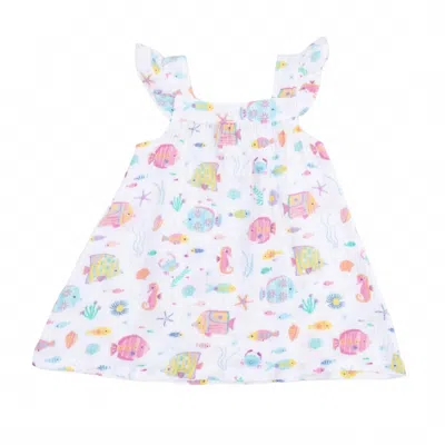 Angel Dear Kids' Girls Sunny Reef Fish Muslin Sundress In Coral In Multi