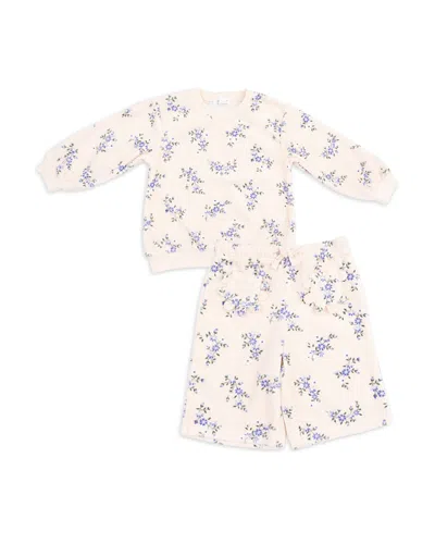 Angel Dear Girls' Sweet Hanna Floral Velour Oversized Sweatshirt & Wide Leg Pants Set - Baby In White