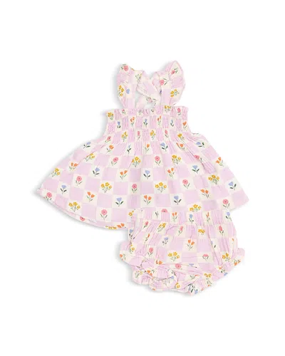 Angel Dear Girls' Sweet Peach Ruffled Strap Smocked Top & Diaper Cover Set - Baby In Pink