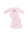 Angel Dear Girls' Velour Teddy Bear Oversized Shirt & Wide Leg Pant Set - Baby In Pink