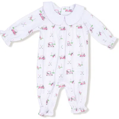 Angel Dear Babies'  Golf Cart Print Smocked Romper In White