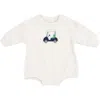 Angel Dear Golf Cart Stretch Organic Cotton Bubble Bodysuit In Blue/white
