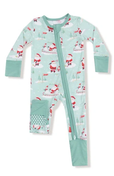 Angel Dear Babies'  Golfing Santa & Elves Print Convertible Zip Footie In Green