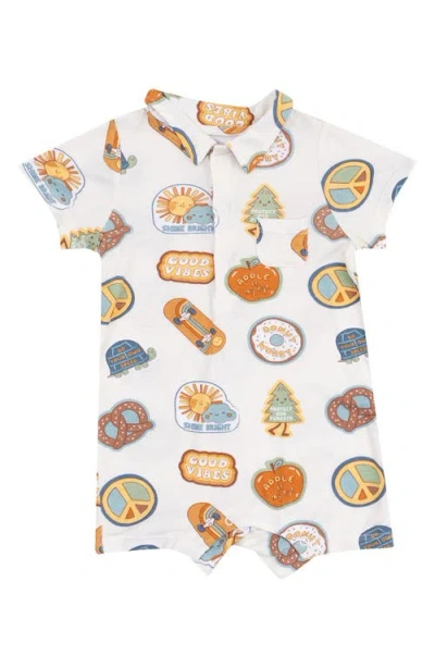 Angel Dear Babies'  Groovy Vibes Print Polo Romper In Beige