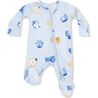 Angel Dear Babies'  Hanukkah Print Zip Footie In Blue