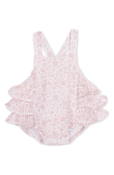 Angel Dear Babies'  Harper Floral Organic Cotton Muslin Ruffle Bodysuit In Pink