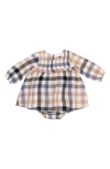 Angel Dear Harvest Plaid Smocked Skirted Bodysuit In Multi