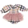 Angel Dear Harvest Plaid Smocked Tutu Skirted Bodysuit In Pink