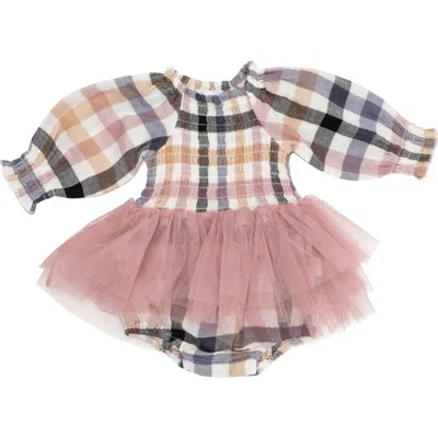 Angel Dear Babies'  Harvest Plaid Smocked Tutu Skirted Bodysuit In Pink