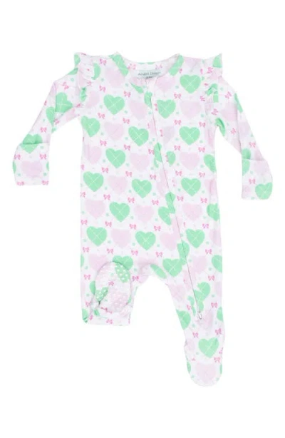 Angel Dear Babies'  Heart Argyle Zip Footie In Multi