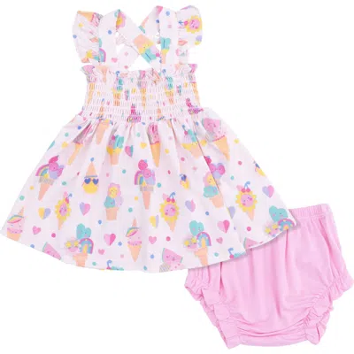 Angel Dear Babies'  Ice Cream Fun Ruffle Smocked Dress With Bloomers In Pink