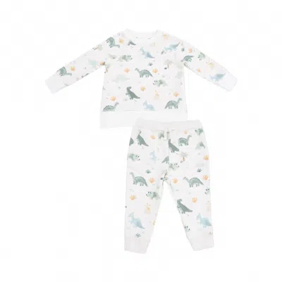 Angel Dear Kid's Soft Dinos French Terry Raglan Jogger Set In White