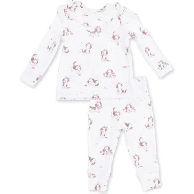 Angel Dear Babies'  Kids' 2-piece Ruffle Neck Long Sleeve Top & Pants Set In White