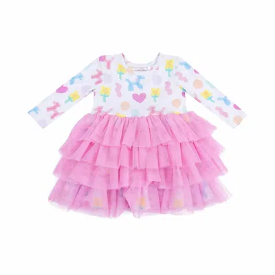Angel Dear Kids' Balloon Animals Print Long Sleeve Tulle Dress In Pink