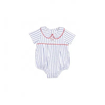 Angel Dear Kids Baseball Stripe Bamboo Classic Box Pleat Bubble In White In Multi