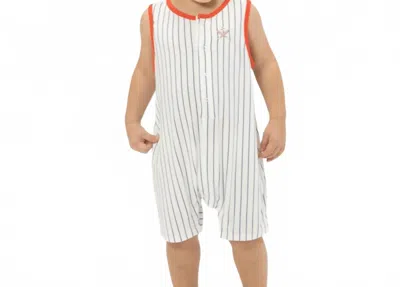 Angel Dear Kids Baseball Stripe Bamboo Sleeveless Shortie Romper In White