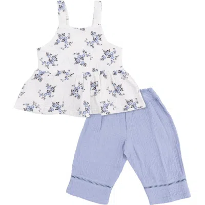 Angel Dear Babies'  Kids' Belle Rosette Organic Cotton Peplum Top & Pants Set In Blue