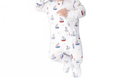 Angel Dear Kids Bubbly Sailboats Bamboo 2 Way Zipper Footie In Blue In Animal Print