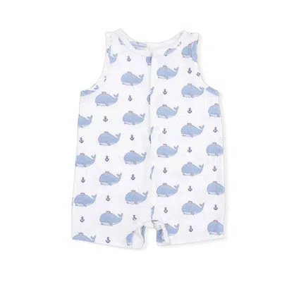 Angel Dear Kids Bubbly Sailor Whales Sleeveless Shortie Romper In White