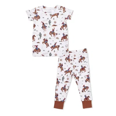 Angel Dear Kids Buckaroo Western Bamboo Short Sleeve Pajama Set In White Multi In Burgundy