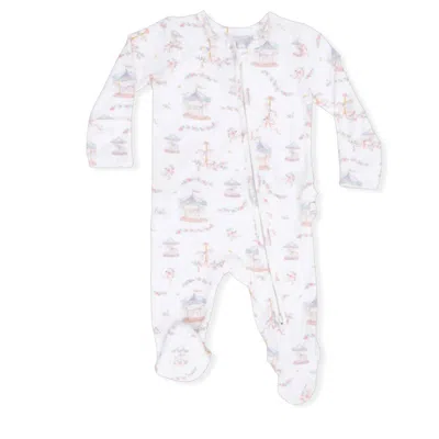 Angel Dear Kids Carousel With Bows 2 Way Ruffle Back Zipper Footie In White In Multi
