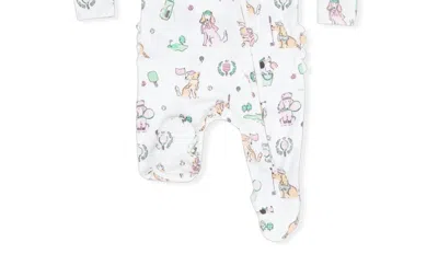 Angel Dear Kids Country Club Dogs Ruffle Back Zipper Footie In Pink In White