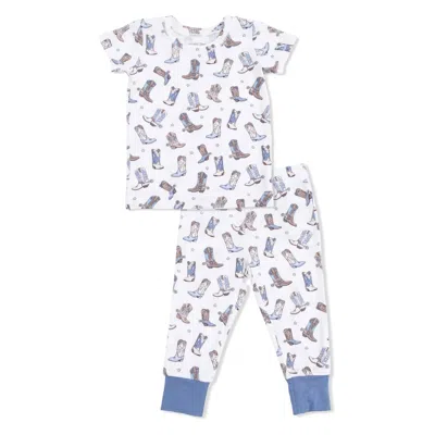 Angel Dear Kids Cowboy Boots Bamboo Short Sleeve Pajama Set In White