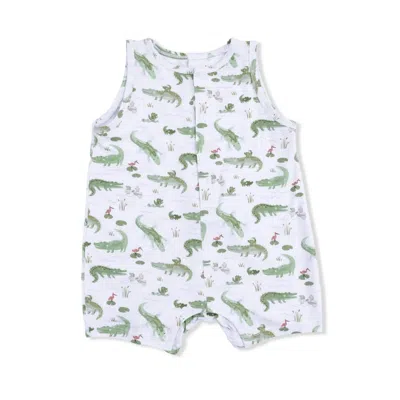 Angel Dear Kids Crayon Alligators Bamboo Sleeveless Shortie Romper In White