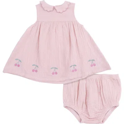 Angel Dear Babies'  Kids' Embroidered Organic Cotton Muslin Dress & Bloomers Set In Pink