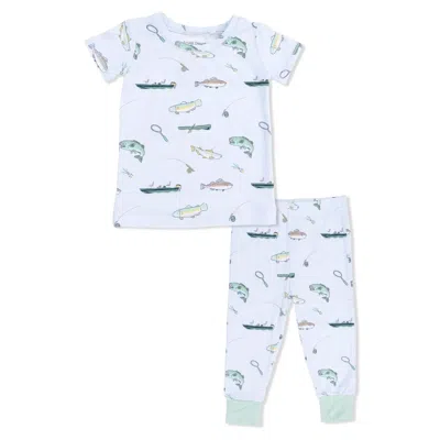 Angel Dear Kids Fishing Bamboo Short Sleeve Pajama Set In Blue