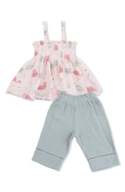 Angel Dear Babies'  Kids' Flamingo Print Organic Cotton Muslin Smocked Tank & Pants Set In Multi