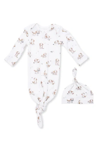 Angel Dear Babies'  Kids' Knotted Gown And Beanie Set In White