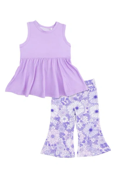 Angel Dear Babies'  Kids' Lacy Peplum & Flare Pants Set In Purple