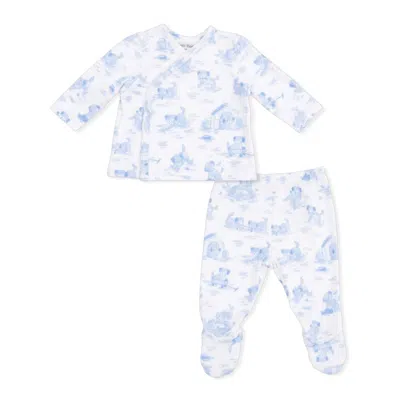 Angel Dear Kids Puppy Toile Take Me Home With Convertible Pant Set In Blue Bamboo