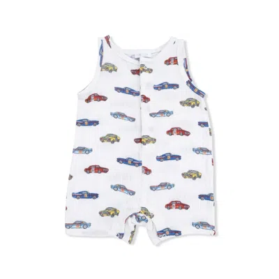 Angel Dear Kids Race Cars Muslin Sleeveless Shortie Romper In White