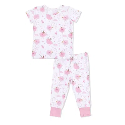 Angel Dear Kids Ribbon Ballerinas Short Sleeve Pajama Set In Pink Bamboo In White