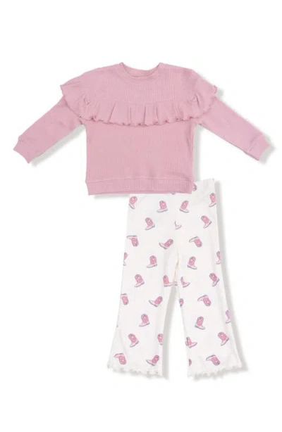 Angel Dear Babies'  Kids' Ruffle Top & Petite Cowgirl Boots Flared Trousers Set In Multi