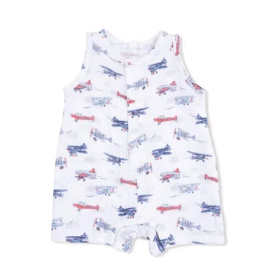 Angel Dear Kids Vintage Planes Muslin Sleeveless Shortie Romper In White