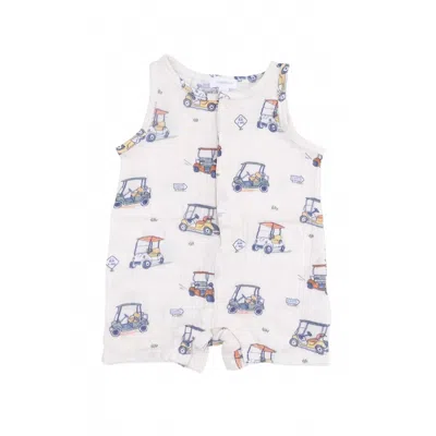 Angel Dear Kids Zooming Golf Carts Muslin Sleeveless Shortie Romper In White